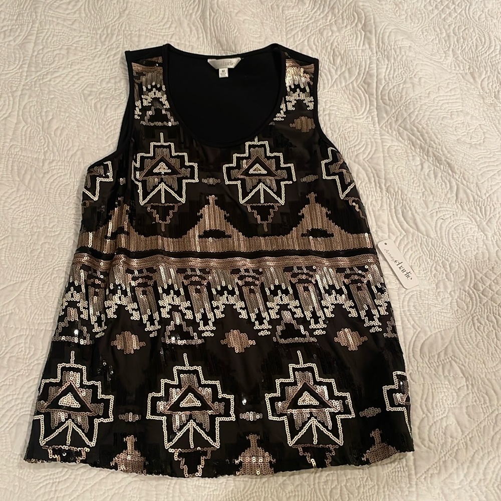 *NWT* Charming Charlie gold, silver, and black sequin tank top - Medium